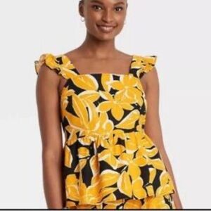 Who What Wear Yellow Floral Square-Neck Tank